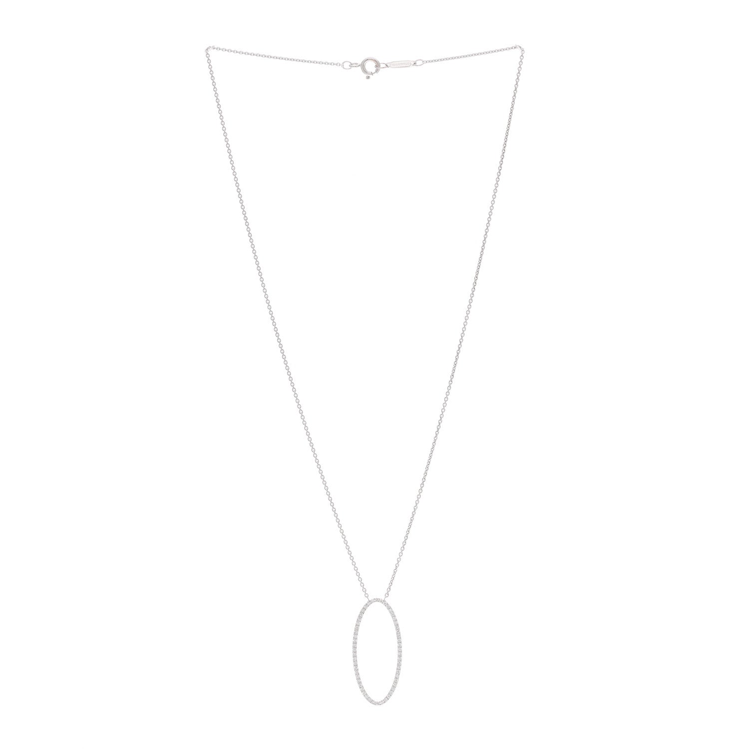 Tiffany 18K White Gold Diamond Metro Oval Pendant Necklace 3 of 6