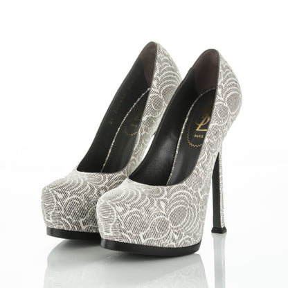 Saint Laurent Snakeskin Embossed Printed Suede Tribtoo 120 Pumps 35.5 Grey White 3 of 7