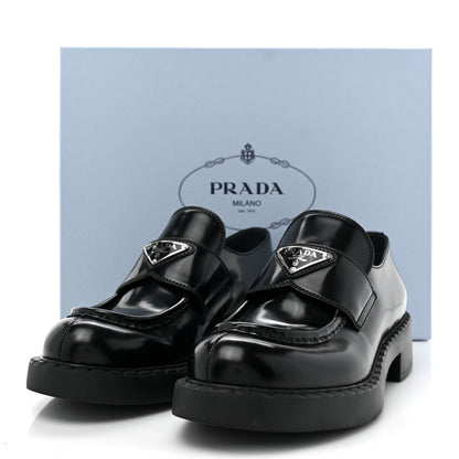 Prada Spazzolato Metal Triangle Logo 50mm Loafers 38 Black 9 of 9