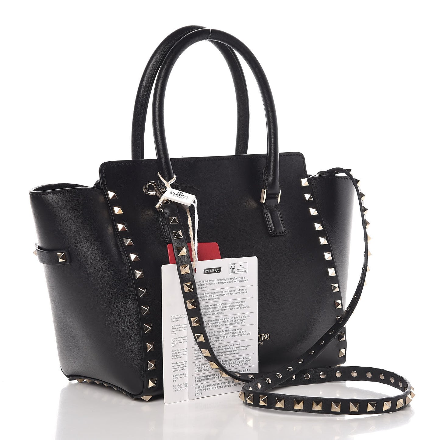 Vitello Small Rockstud Double Handle Tote Black