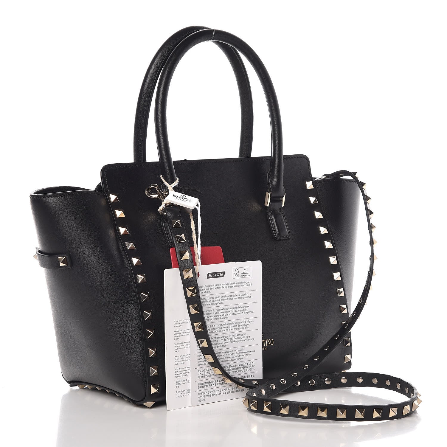 Valentino Garavani Vitello Small Rockstud Double Handle Tote Black 3 of 8
