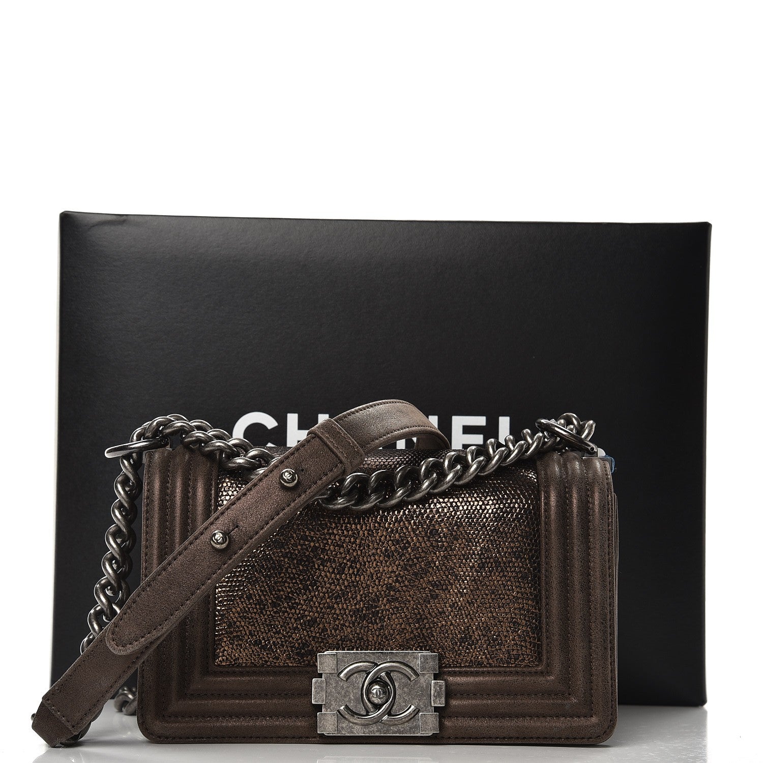 Chanel Metallic Lizard Iridescent Calfskin Small Boy Flap Bronze 10 of 10