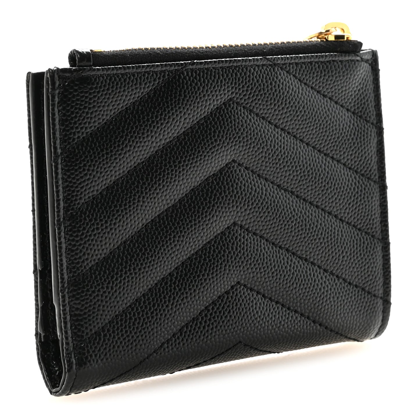Grain De Poudre Matelasse Chevron Monogram Zipped Two-Part Wallet Black