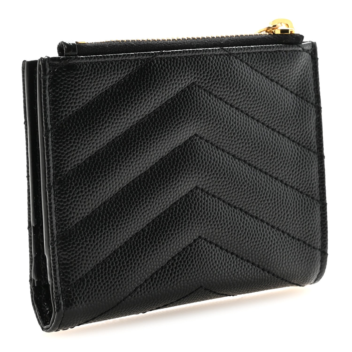 Saint Laurent Grain De Poudre Matelasse Chevron Monogram Zipped Two-Part Wallet Black 3 of 7