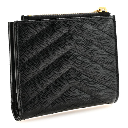 Saint Laurent Grain De Poudre Matelasse Chevron Monogram Zipped Two-Part Wallet Black 3 of 7