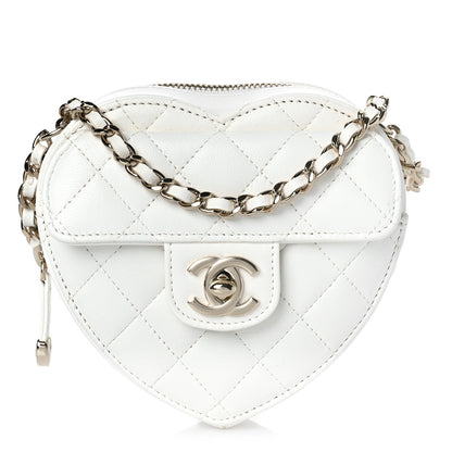 Chanel Lambskin Quilted CC In Love Heart Clutch With Chain White 1 of 9