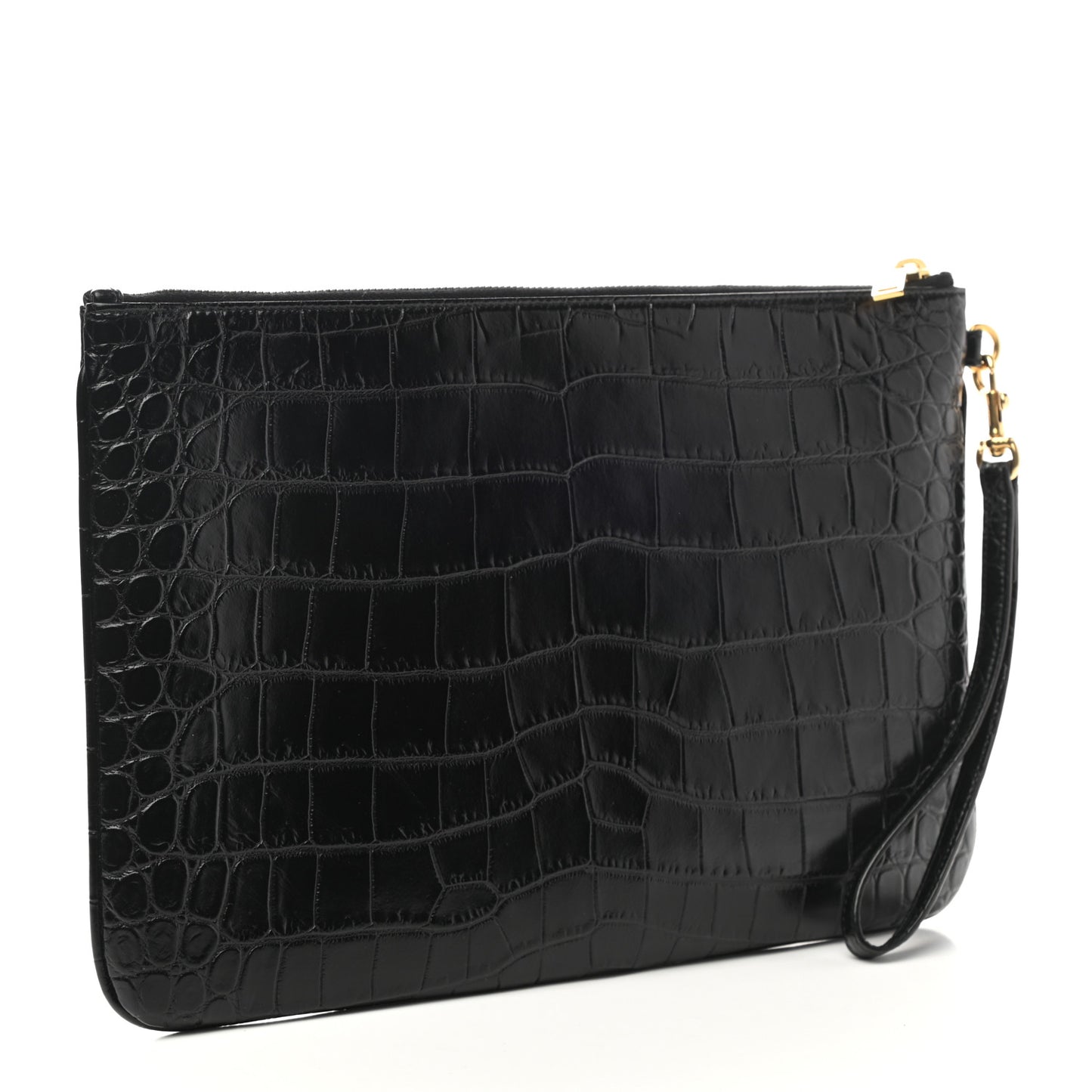 Calfskin Crocodile Embossed Tablet Pouch Black