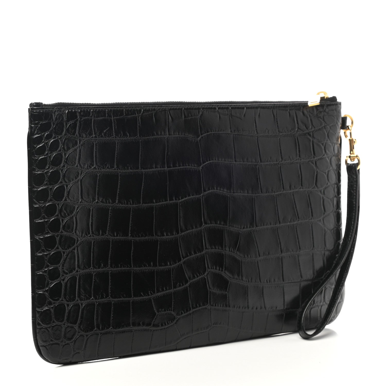 Saint Laurent Calfskin Crocodile Embossed Tablet Pouch Black 3 of 7