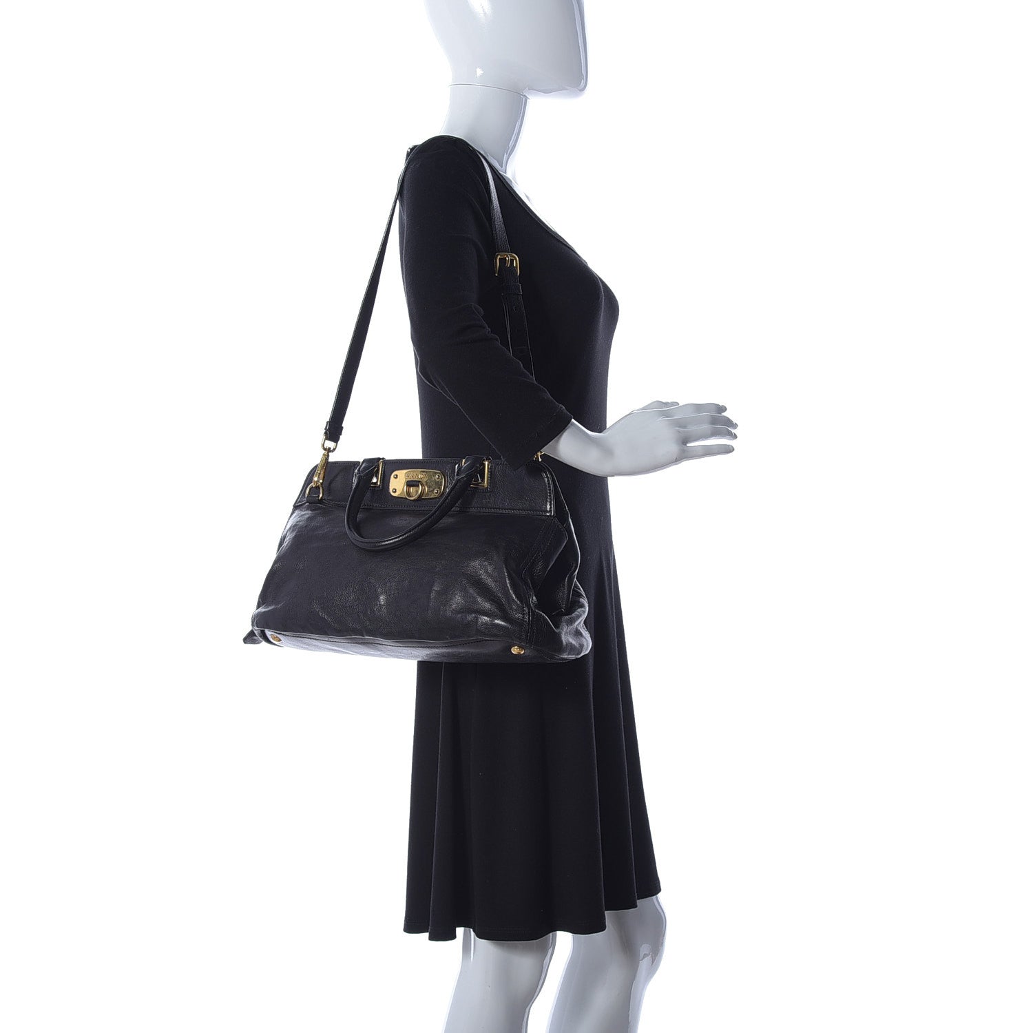 Prada Glace Calf Tote Black 2 of 10