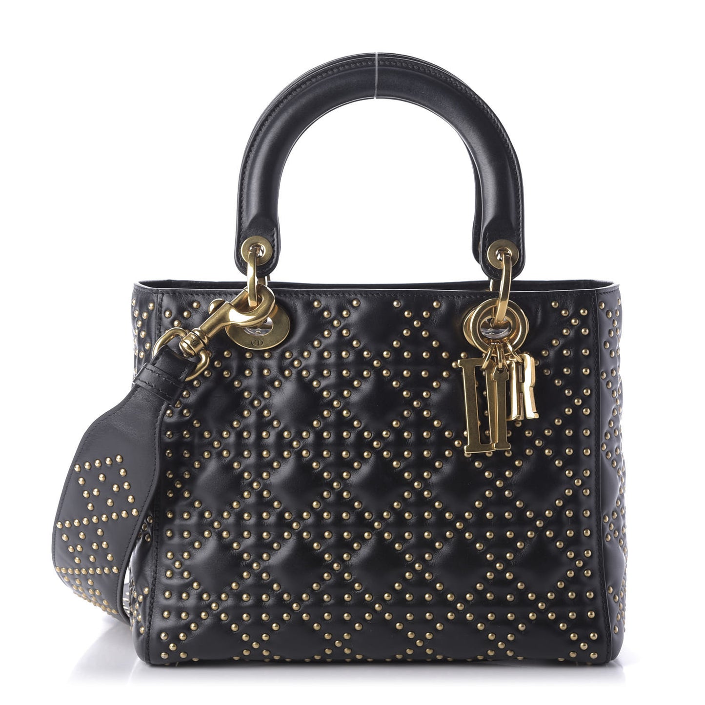 Calfskin Cannage Studded Medium Supple Lady Dior Black