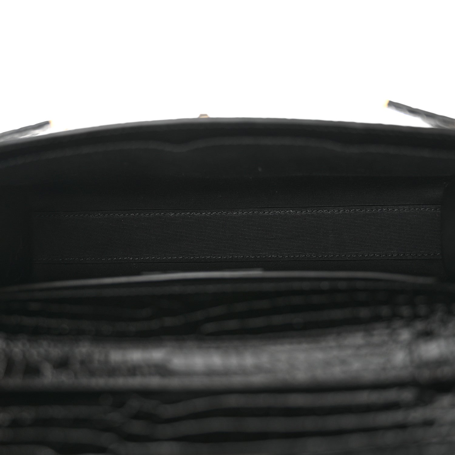 Saint Laurent Shiny Calfskin Crocodile Embossed Small Manhattan Baguette Black 5 of 11
