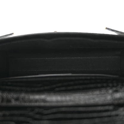 Saint Laurent Shiny Calfskin Crocodile Embossed Small Manhattan Baguette Black 5 of 11
