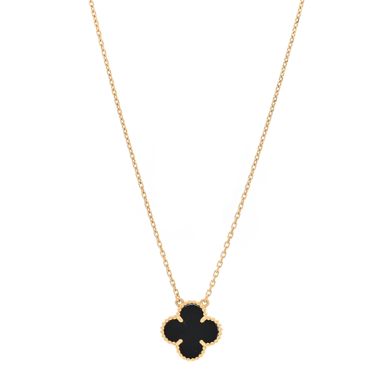 18K Yellow Gold Black Onyx Vintage Alhambra Pendant Necklace