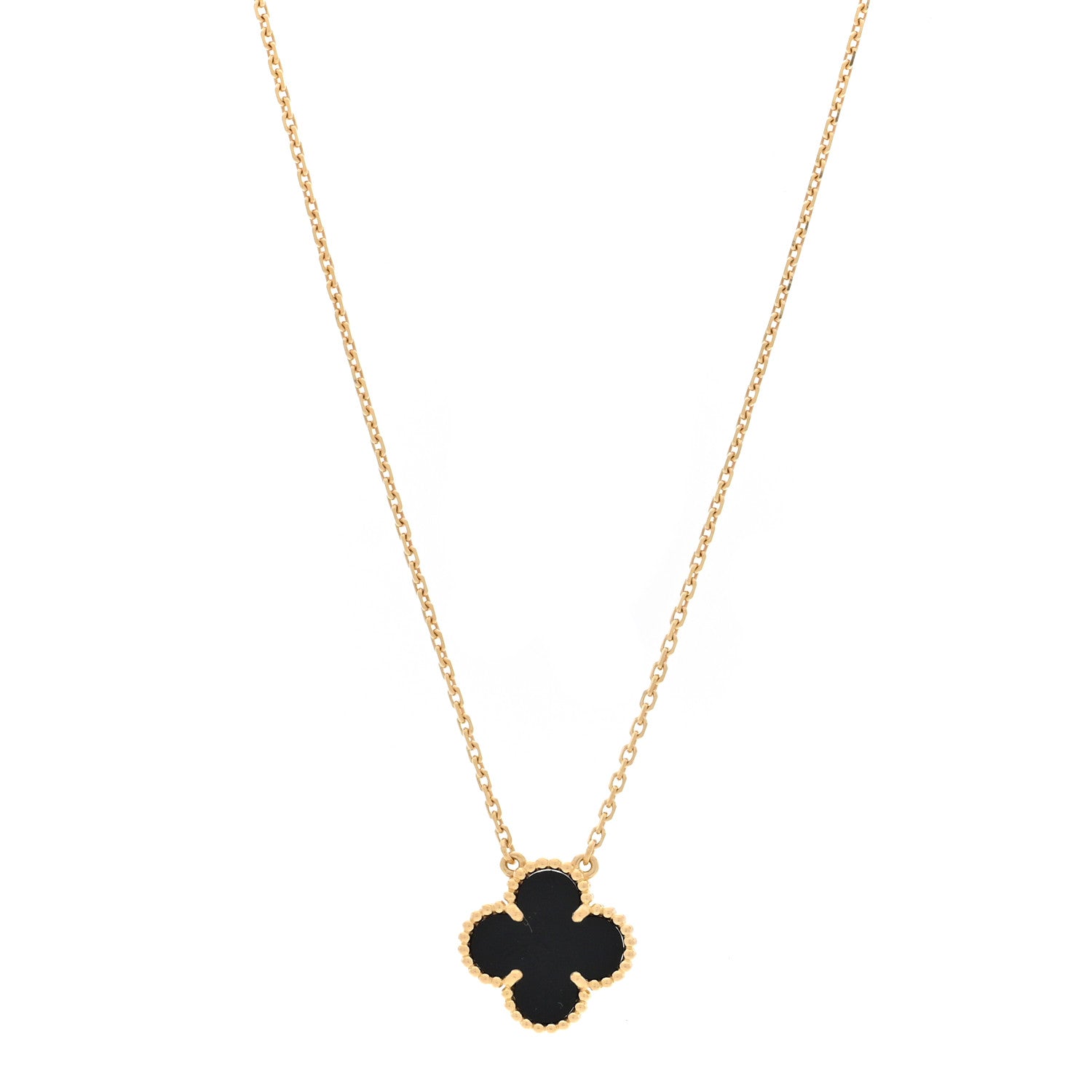 Van Cleef & Arpels 18K Yellow Gold Black Onyx Vintage Alhambra Pendant Necklace 1 of 4