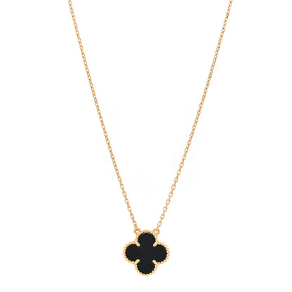 Van Cleef & Arpels 18K Yellow Gold Black Onyx Vintage Alhambra Pendant Necklace 1 of 4