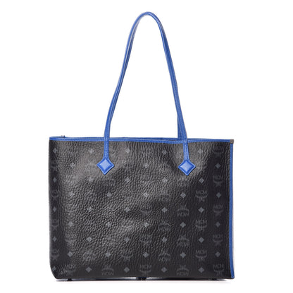 MCM Metallic Visetos Medium Kira Shopper Tote Black Blue 1 of 8
