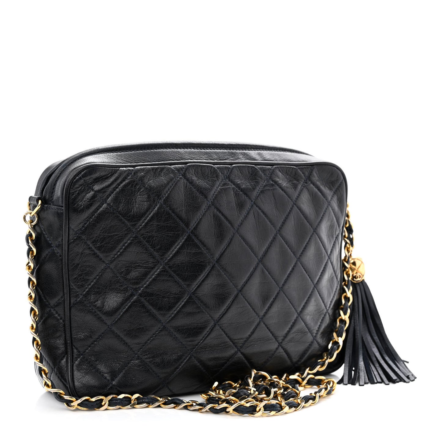 Lambskin Quilted Tassel Camera Case Navy