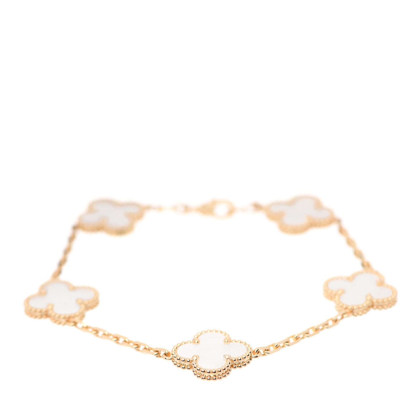 18K Yellow Gold Mother of Pearl 5 Motifs Vintage Alhambra Bracelet