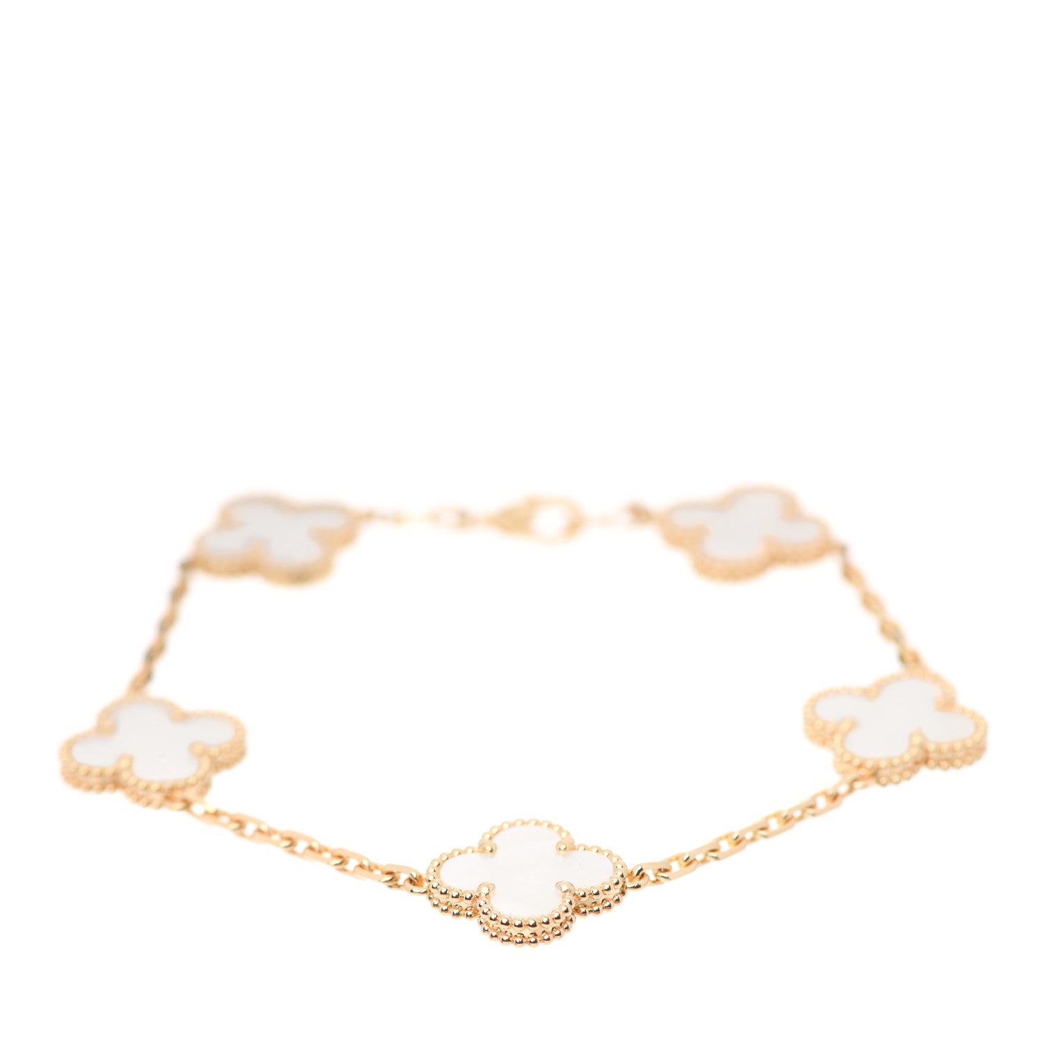 Van Cleef & Arpels 18K Yellow Gold Mother of Pearl 5 Motifs Vintage Alhambra Bracelet 1 of 8