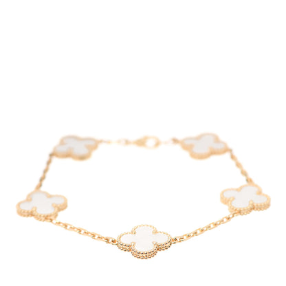 Van Cleef & Arpels 18K Yellow Gold Mother of Pearl 5 Motifs Vintage Alhambra Bracelet 1 of 8