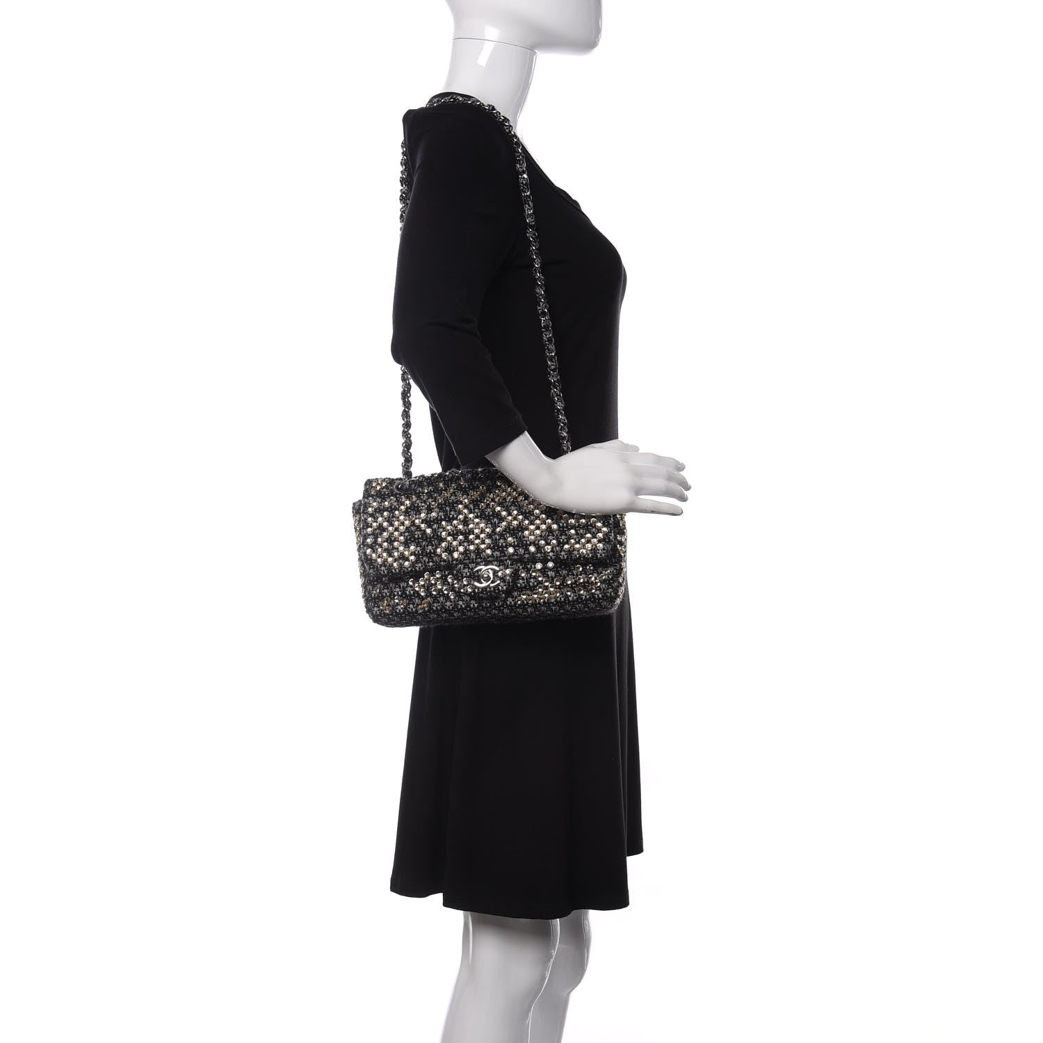 Chanel Crystal Tweed Quilted Medium Single Flap Black 2 of 10