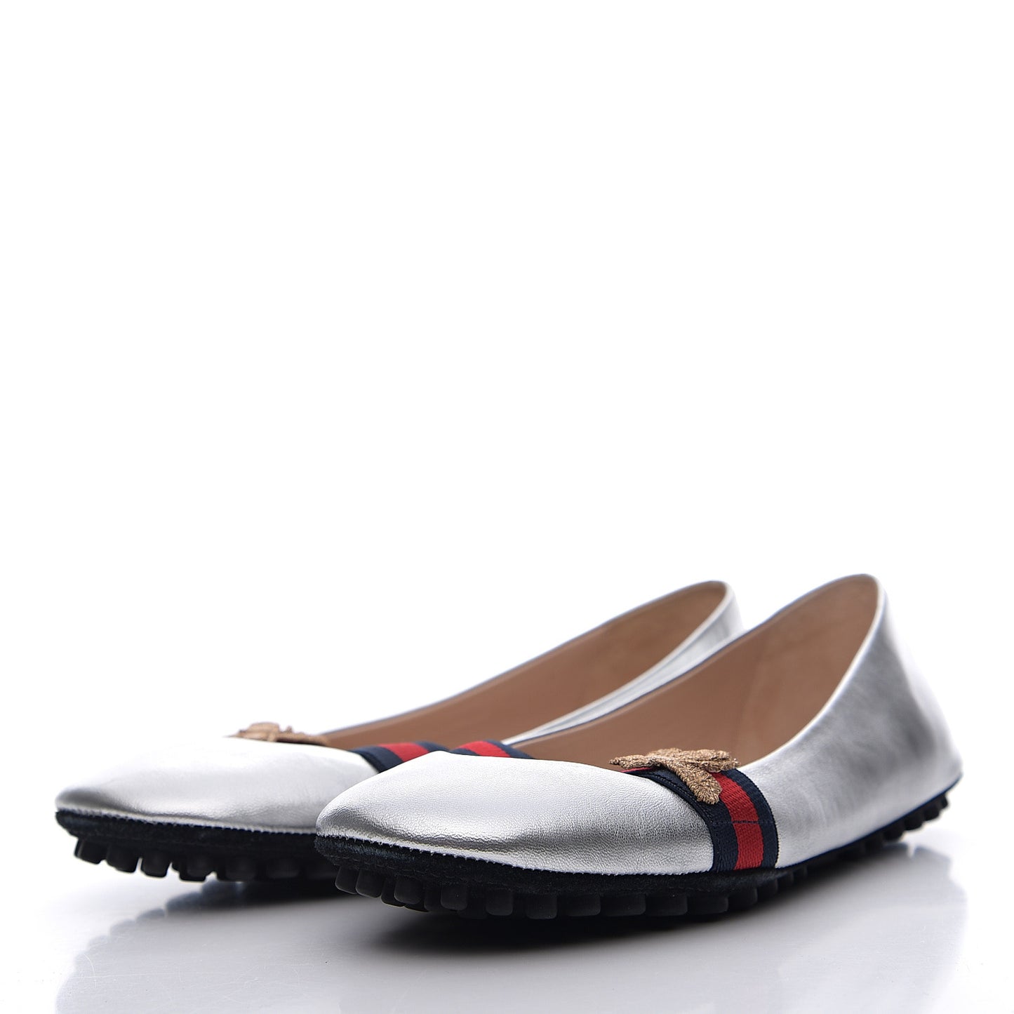 Metallic Nappa Web Bayadere Ballerina Flats 36 Argento