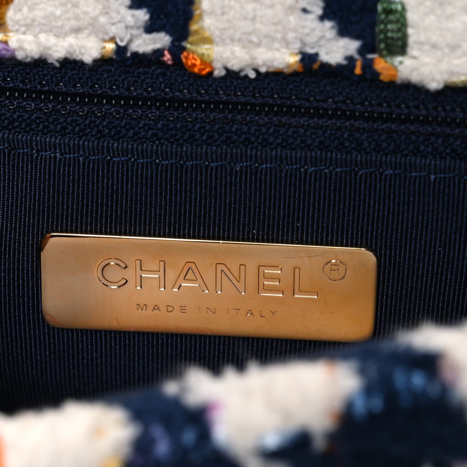 Chanel Tweed Quilted Medium Chanel 19 Flap Ecru Navy Blue Multicolor 6 of 11