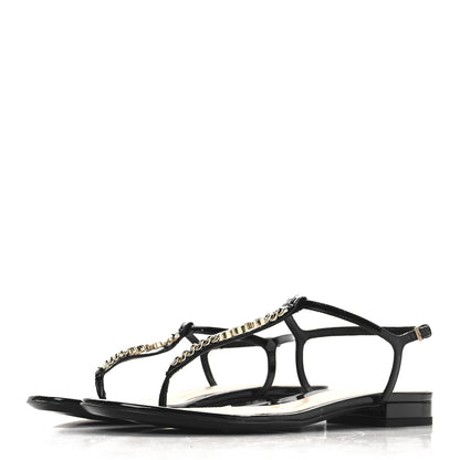 Gucci Vernice Crystal Signoria Thong Sandals 38 Black 4 of 9