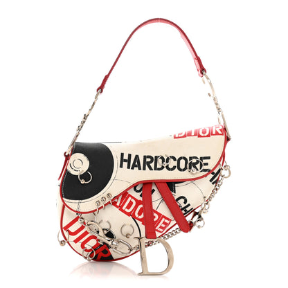 Christian Dior Canvas Hardcore Pierced Saddle Bag White Red Black 1 of 16