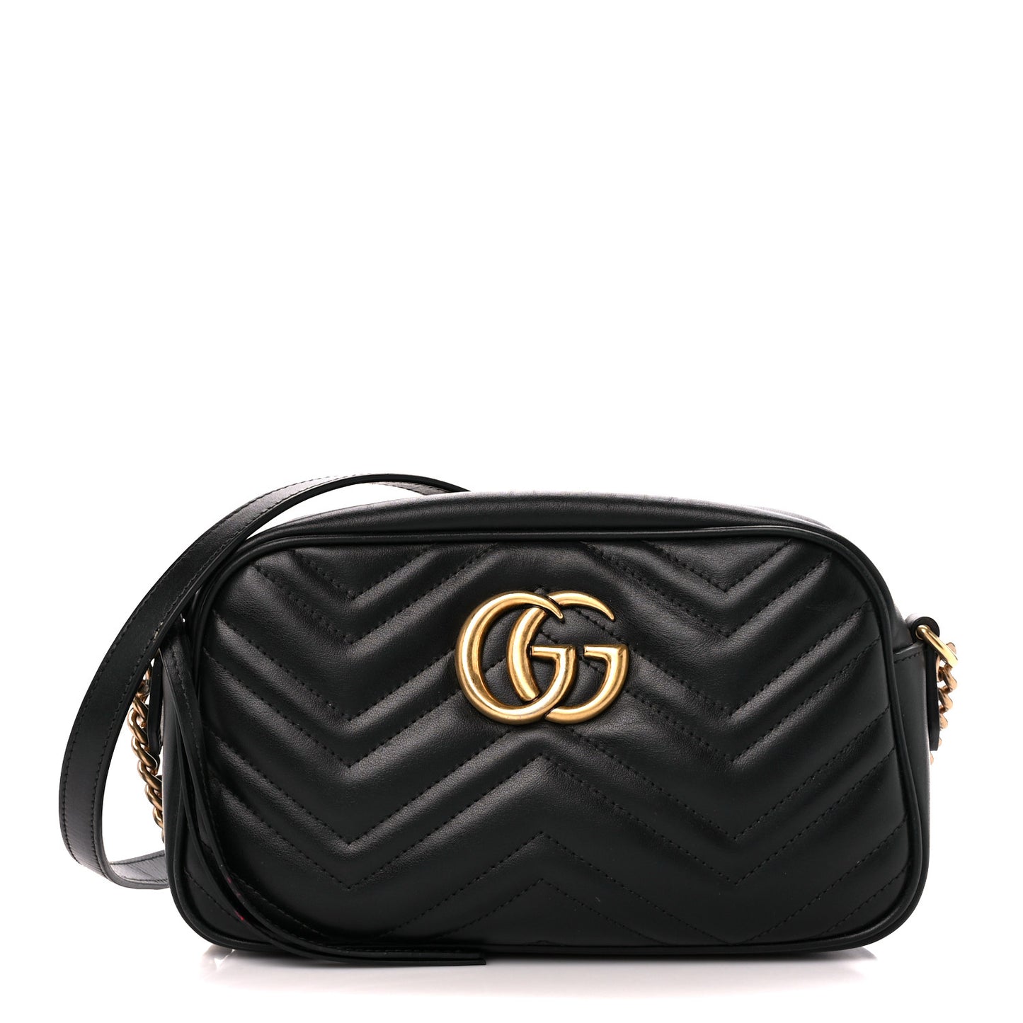 Calfskin Matelasse Small GG Marmont Chain Shoulder Bag Black