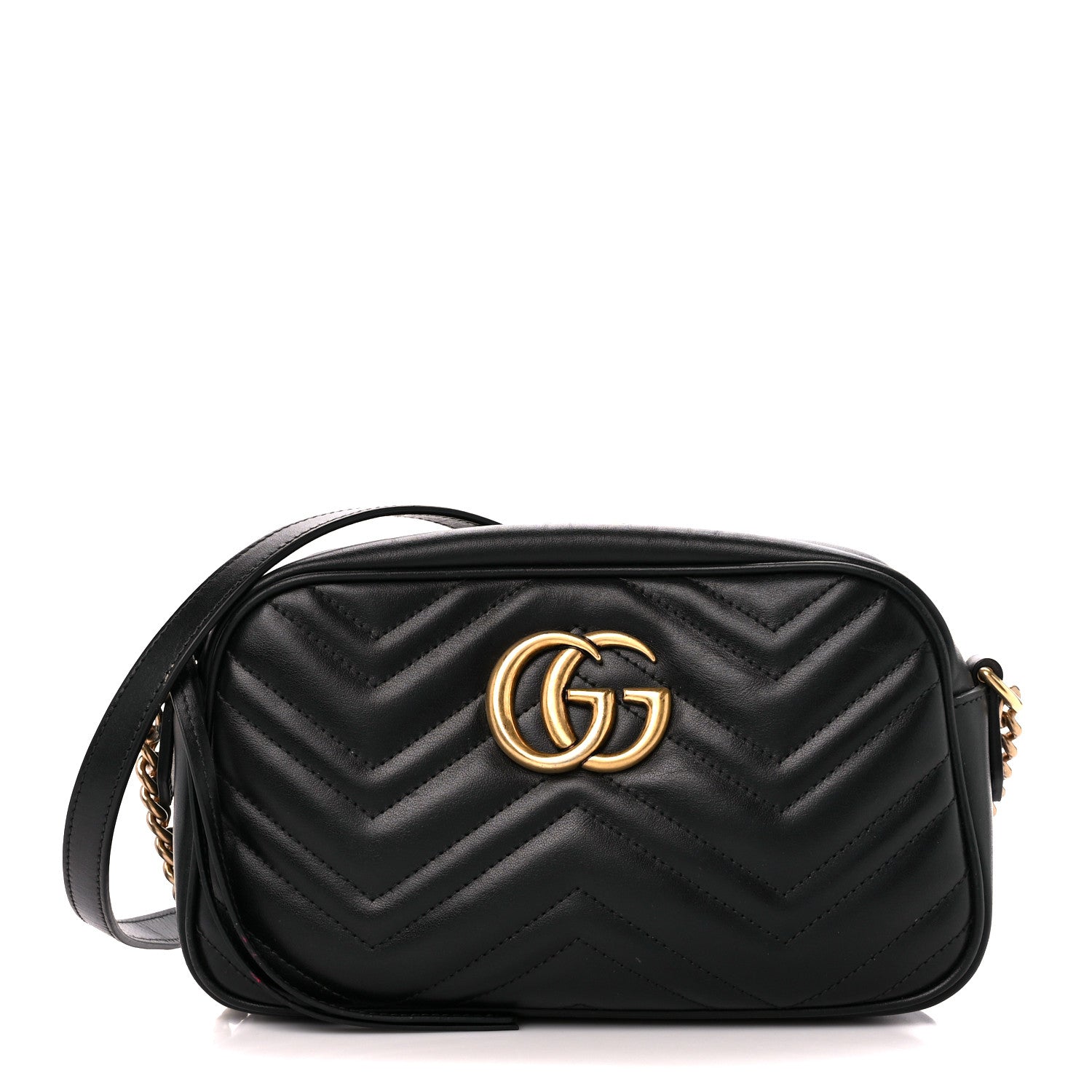Gucci Calfskin Matelasse Small GG Marmont Chain Shoulder Bag Black 1 of 12