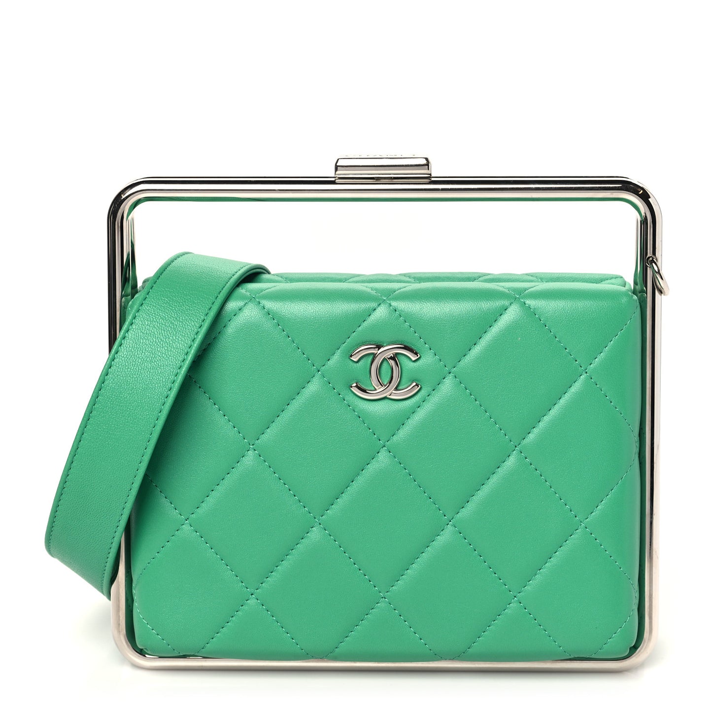 Quilted Lambskin Metal Bar Clutch Bag Green