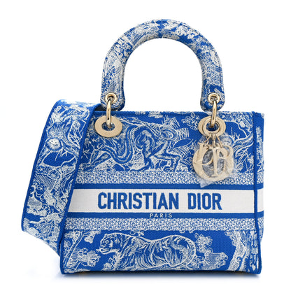 Christian Dior Canvas Toile De Jouy Reverse Embroidered Medium Lady D-Lite Fluorescent Blue 1 of 15