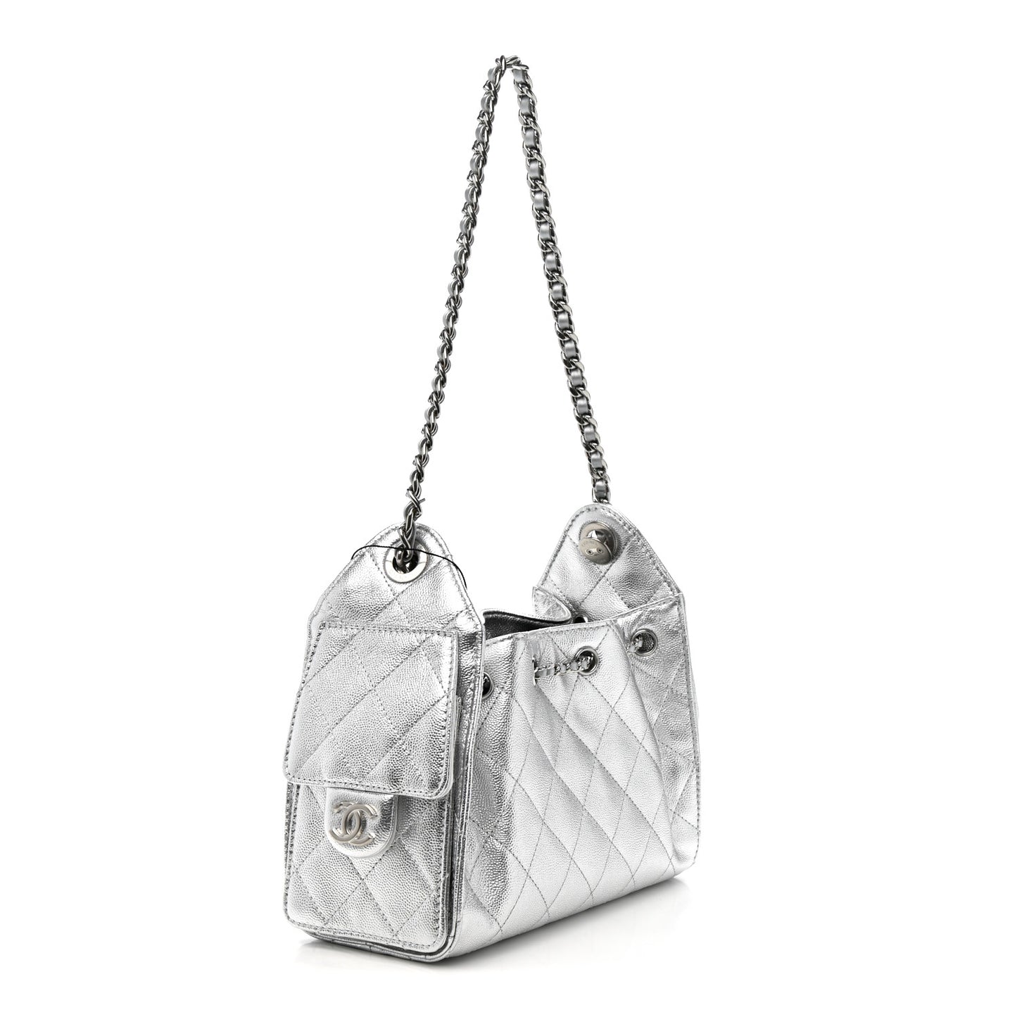 Metallic Caviar Quilted Mini Chanel 25 Handbag Silver