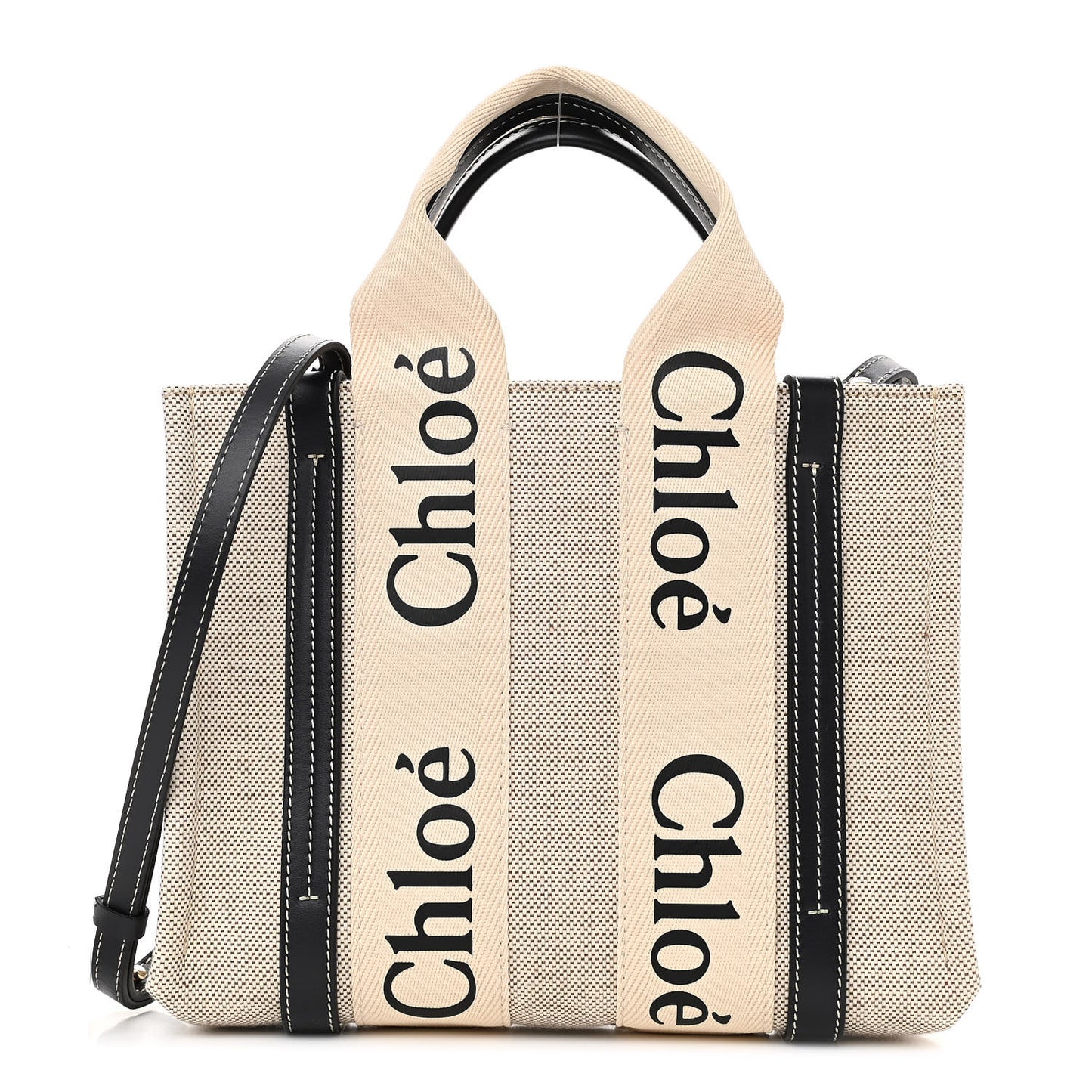 Cotton Calfskin Small Woody Ribbon Tote With Strap White Navy