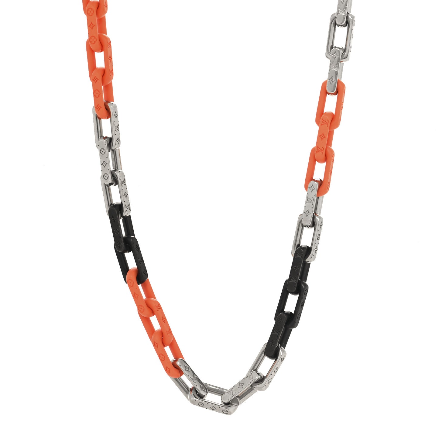 Metal Plexiglass Monogram Chain Necklace Black