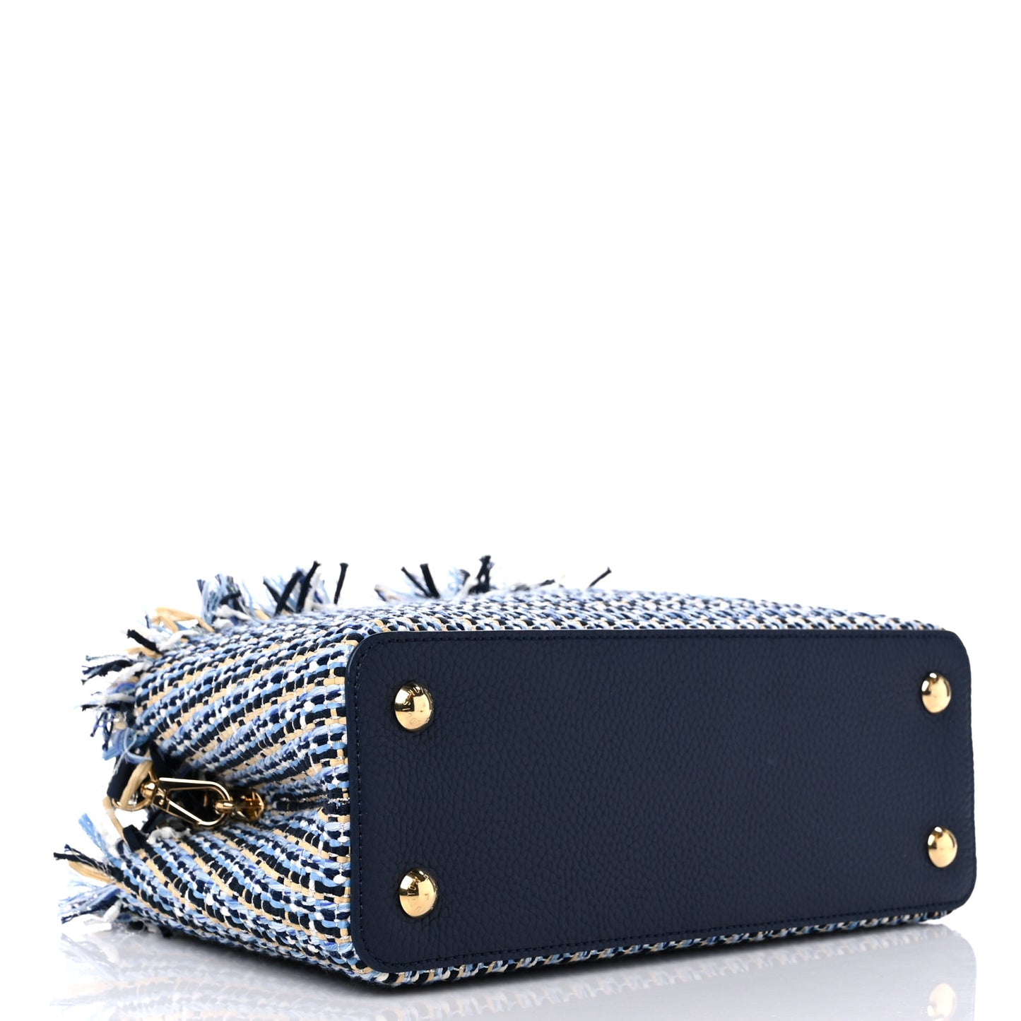 Tweed Raffia Calfskin Capucines MM Multicolor Navy