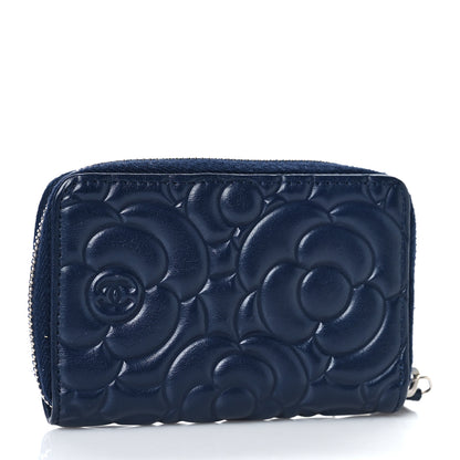 Chanel Lambskin Camellia Embossed Zip Coin Purse Navy 3 of 12