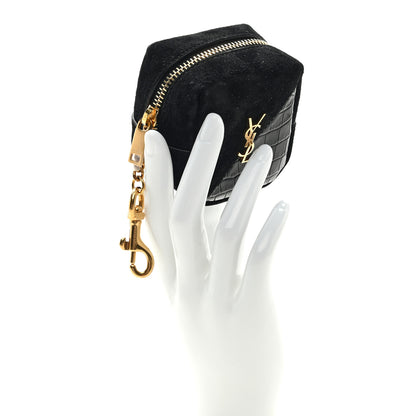Saint Laurent Suede Patent Crocodile Embossed Jaime Cube Charm Keychain Black 2 of 6