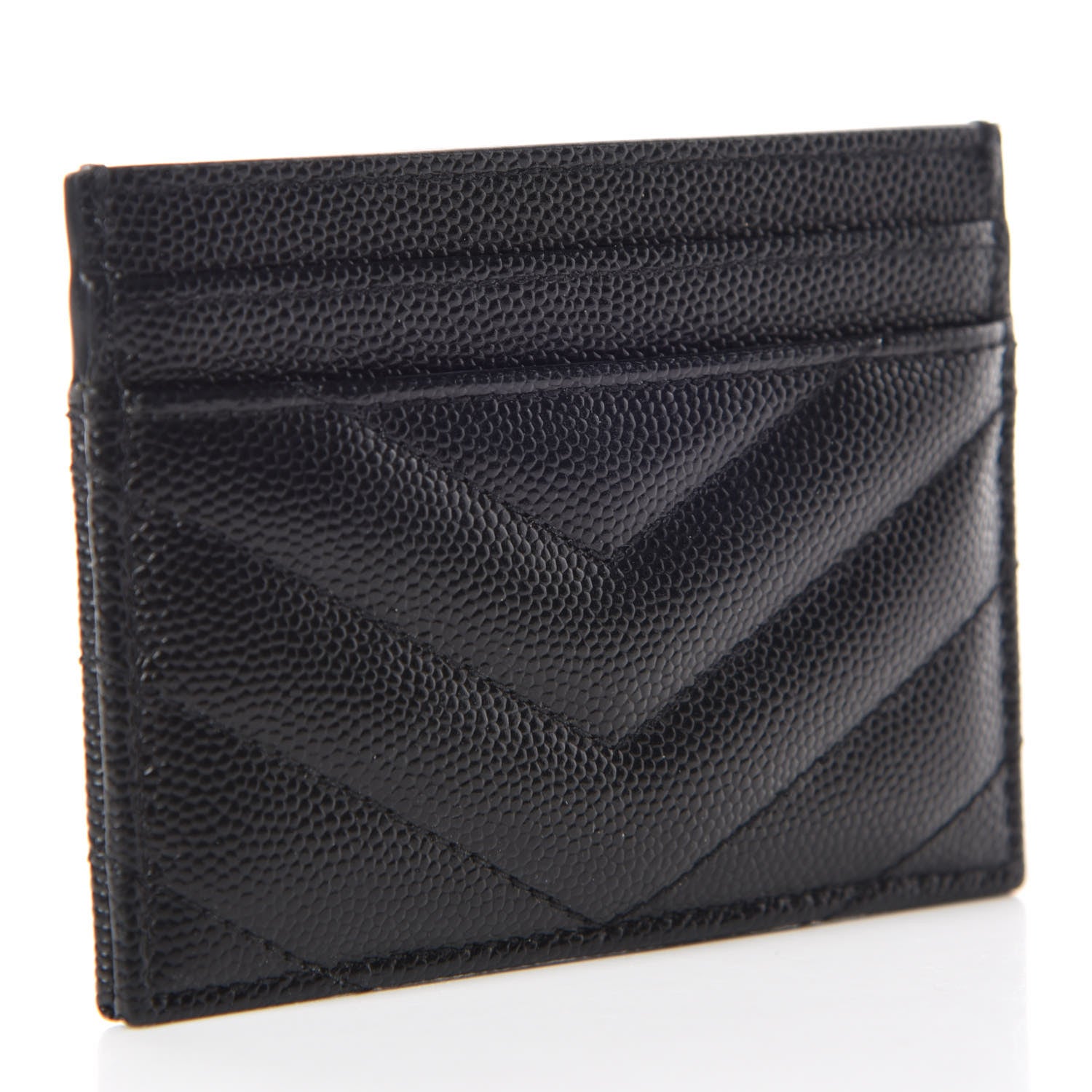 Saint Laurent Grain De Poudre Matelasse Chevron Monogram Credit Card Case Black 3 of 10
