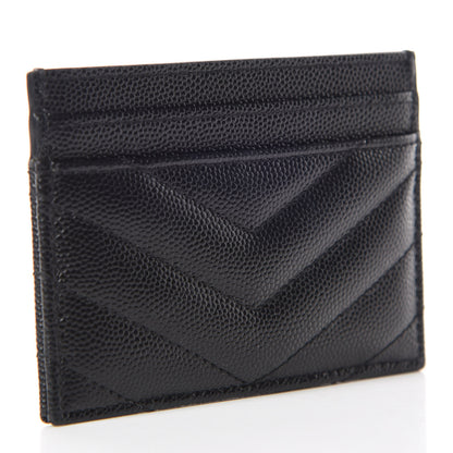 Saint Laurent Grain De Poudre Matelasse Chevron Monogram Credit Card Case Black 3 of 10