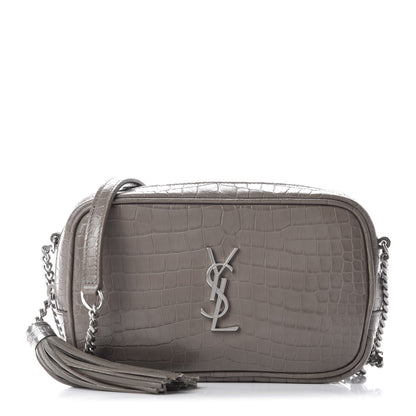 Saint Laurent Calfskin Crocodile Embossed Monogram Lou Camera Bag Fog 1 of 10