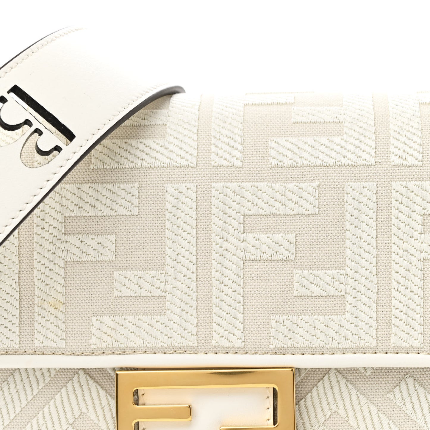 Canvas Vitello King Extra Strap FF Embroidered Baguette White Ice