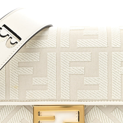 Fendi Canvas Vitello King Extra Strap FF Embroidered Baguette White Ice 8 of 13