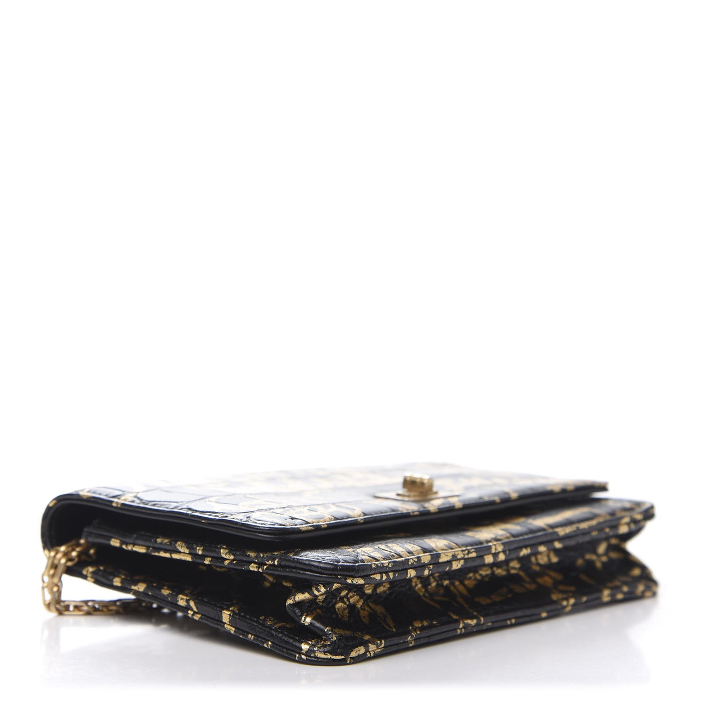 Calfskin Crocodile Embossed Graffiti 2.55 Cocodile Reissue Wallet On Chain WOC Black Gold