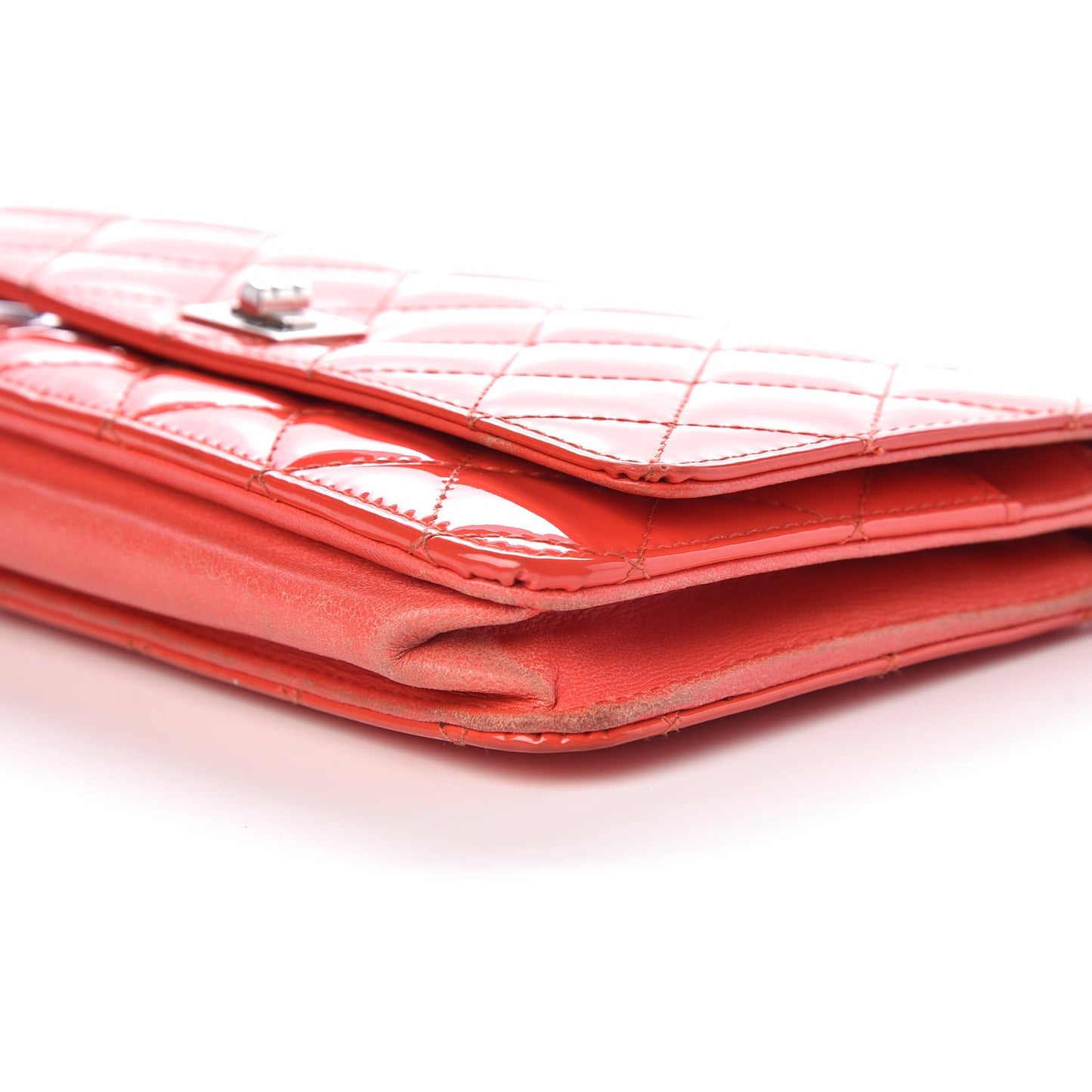 Patent Calfskin Quilted Reissue Wallet On Chain WOC Red