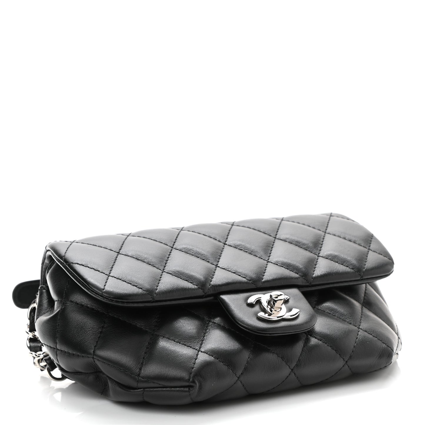 Calfskin Quilted CC Uniform Flap Belt Bag Black