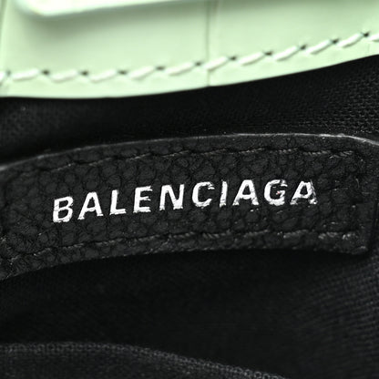 Balenciaga Shiny Calfskin Logo Crocodile Embossed Shopping Phone Holder Bag Light Green Black 6 of 12