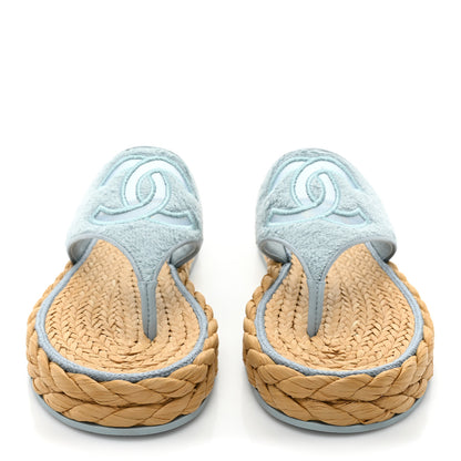 Chanel Terry Cloth CC Thong Sandals 40.5 Light Blue 2 of 9
