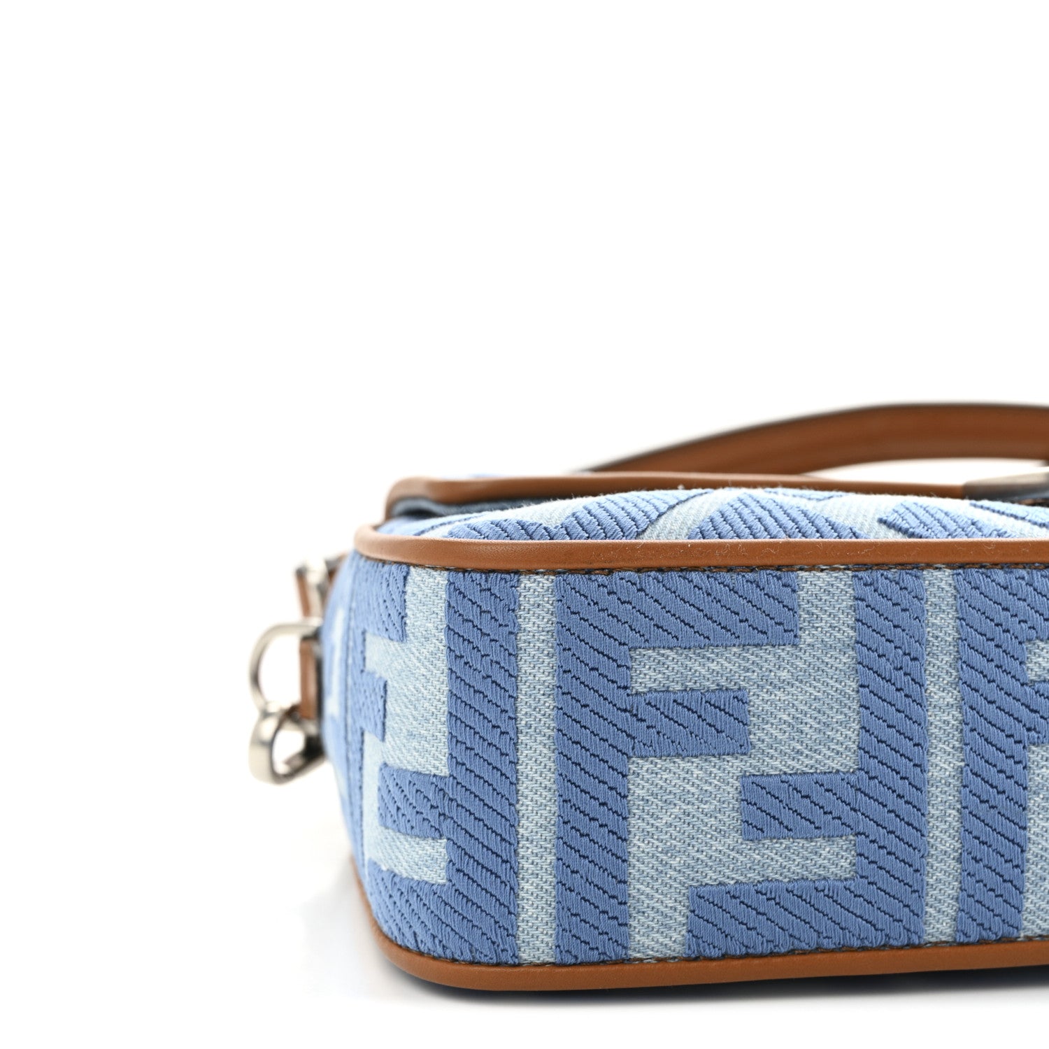 Fendi Denim Vitello King FF Embroidered Baguette Denim Chiaro Brandy 7 of 8